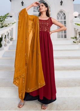 Red Color Readymade Salwar Kameez