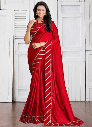Red Color Silk Cotton Festive Wear Saree
