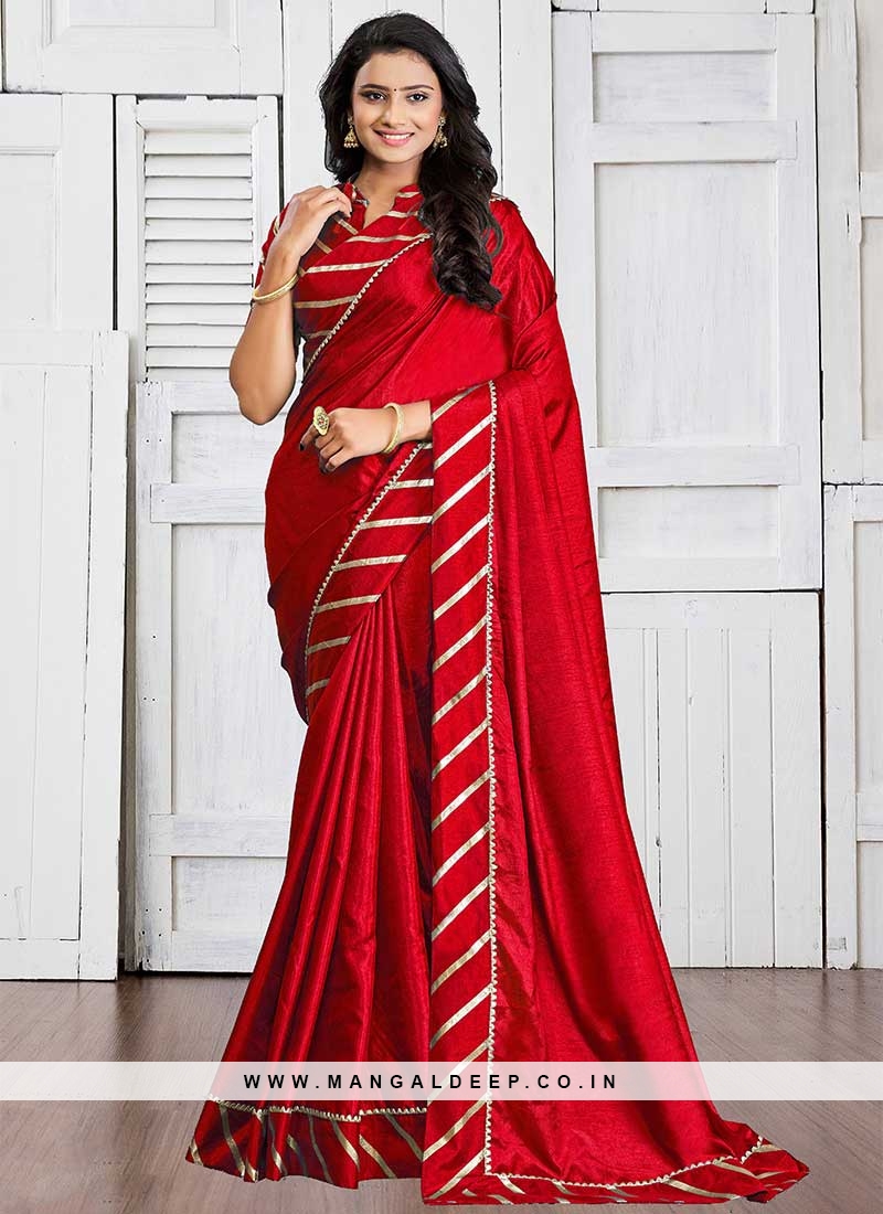 Red Color Silk Cotton Festive Wear Saree