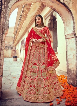 Red Color Silk Embroidered Lehenga