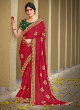 Red Color Silk Georgette Fancy Saree