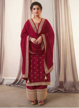 Red Color Silk Georgette Plazzo Suit