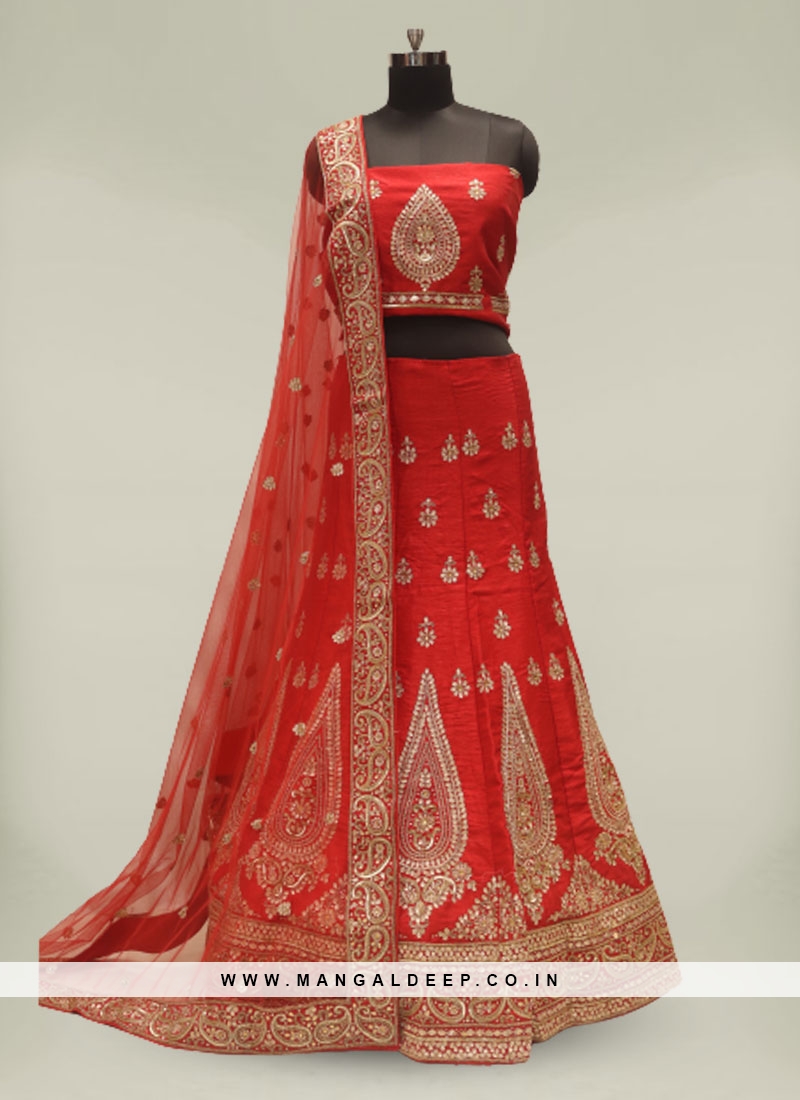Red Color Silk Gota Patti Lehenga For Bride