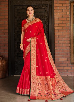 Red Color Silk Latest Design Saree