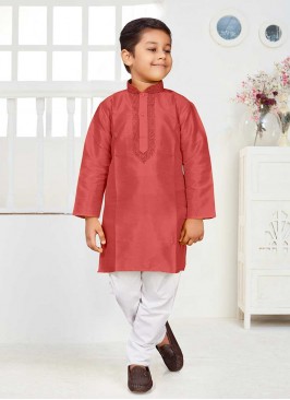 Red Color Silk Little Boy Kurta Set