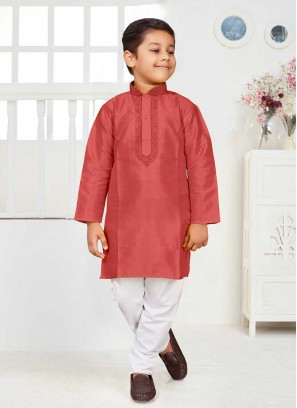 Red Color Silk Little Boy Kurta Set