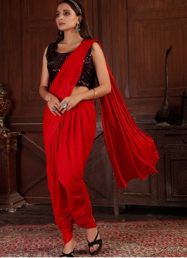 Red Color Silk Lyrca Ready To Wear Saree