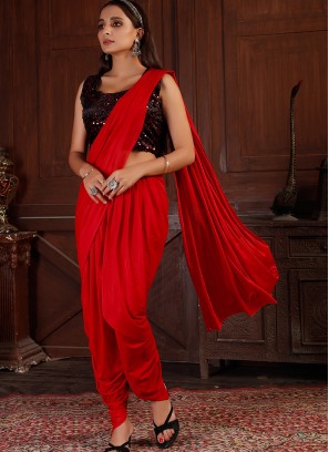 Red Color Silk Lyrca Ready To Wear Saree