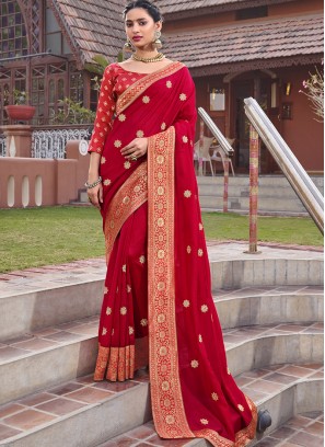 Red Color Silk Party Wear Saree