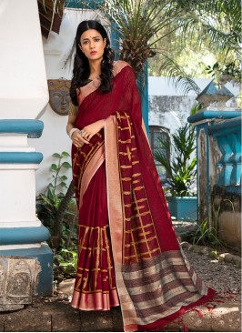 Red Color Silk Pooja Wear Saree
