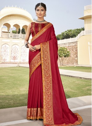 Red Color Silk Saree For Party