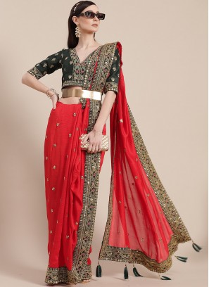 Red Color Silk Saree With Designer Blouse