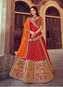 Red Color Silk Sequins Work Lehenga