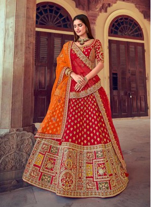 Red Color Silk Sequins Work Lehenga