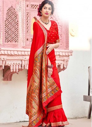 Red Color Silk Tradiotional Wear Saree