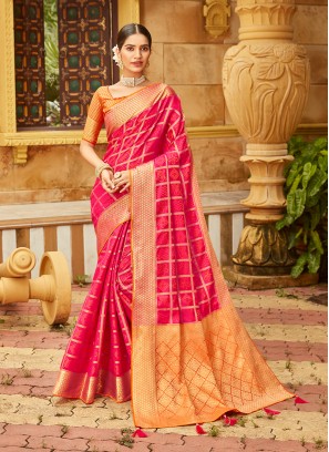 Red Color Silk Weaving Work Saree
