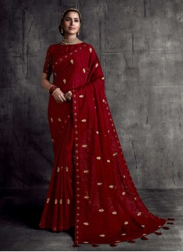 Red Color Silk Wedding Wear Saree