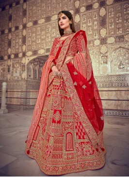 Red Color Silk Zari Work Lehenga