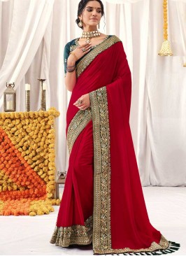 Red Color Vichitra Silk Party Wear Saree