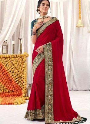Red Color Vichitra Silk Party Wear Saree