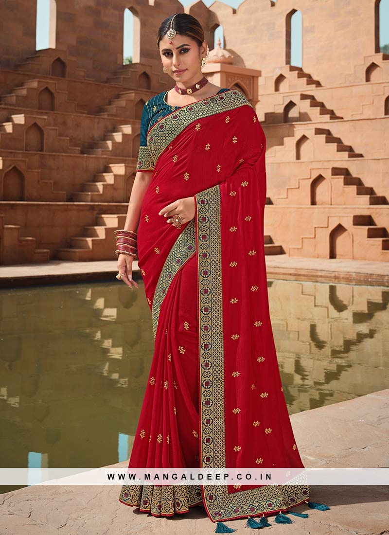 Red Color Vichitra Silk Saree