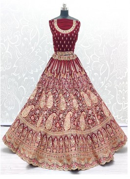 Red Color Zari Work Lehenga For Bride