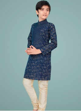 Navy Blue cottan silk Indo Western Suit for Boys.