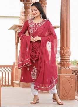 Red Cotton Ceremonial Designer Salwar Suit