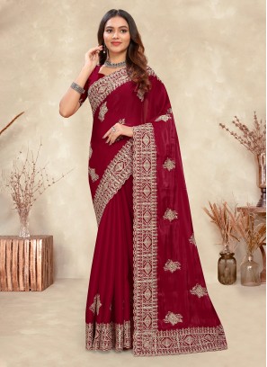 Red Crepe Silk Reception Classic Saree