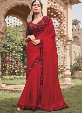 Red Designer Shimmer Classic Saree
