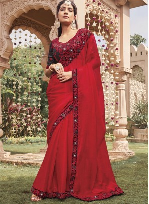 Red Designer Shimmer Classic Saree