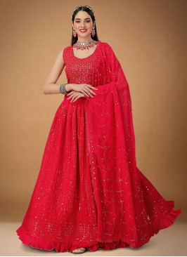 Red Embroidered Designer Lehenga Choli