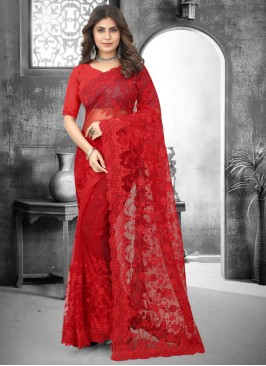 Red Embroidered Designer Saree