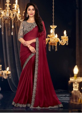 Red Embroidered Festival Classic Saree
