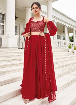 Red Embroidered Sangeet Readymade Lehenga Choli