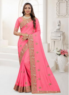 Red Embroidered Silk Classic Saree