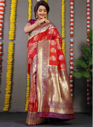 Red Festival Banarasi Silk Designer Saree