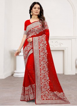 Red Festival Satin Silk Classic Saree