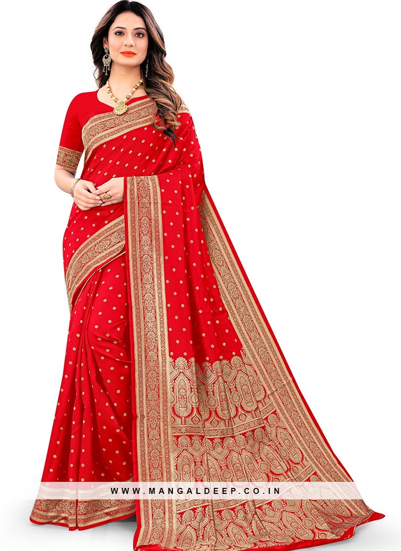 Red Festive Function Wear Silk Saree