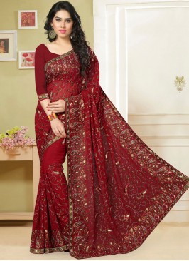 Red Georgette Classic Saree