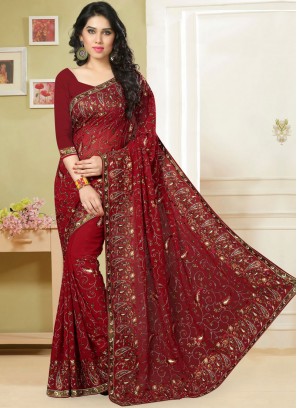 Red Georgette Classic Saree