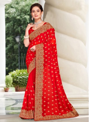 Red Georgette Festival Saree