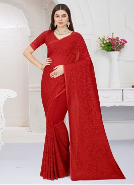 Red Georgette Swarovski Classic Saree