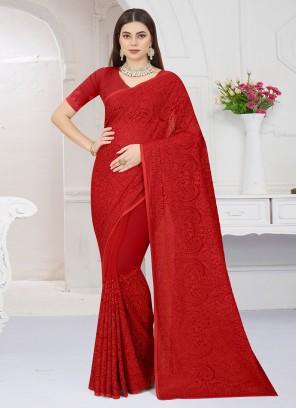 Red Georgette Swarovski Classic Saree