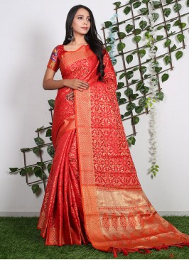 Red Mehndi Pure Silk Classic Saree