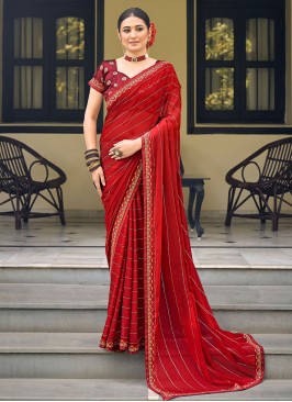 Red Mehndi Trendy Saree