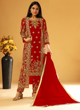 Red Net Pant Style Suit