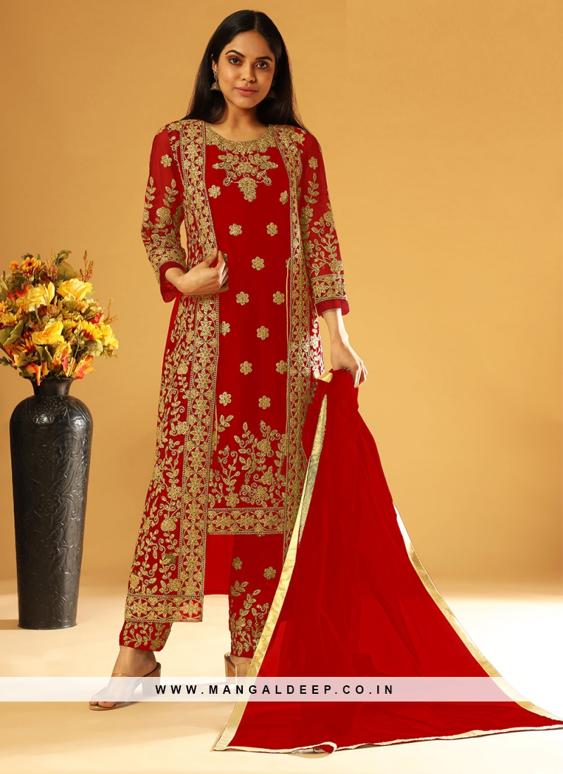 Red Net Pant Style Suit