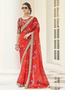 Red Organza Designer Saree