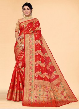 Red Organza Festival Contemporary Saree